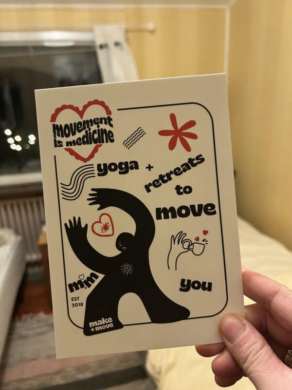 Make + Move yoga retreat welcome card at the Wild Winter Retreat at Shambala Gatherings